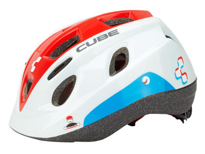 Cube Kids Teamline børnecykelhjelm - Hvid/rød/blå - Str. 48-52
